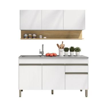 Imagem de Kit Balcão De Pia Sem Tampo E Aereo 150 Cm 6 Portas 1 Gaveta Line Supremo supremo cp freijó