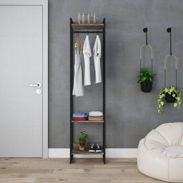Imagem de Estante Closet Arara Industrial 3 Prateleiras 187x45cm Dynamica Carvalho Dark / Est.preta