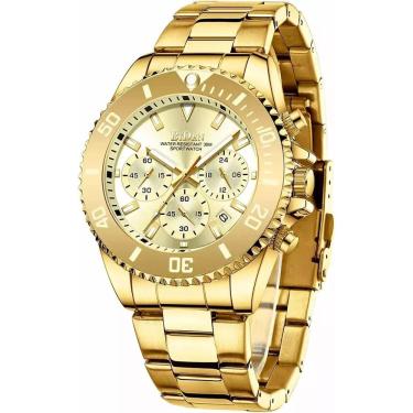 Imagem de Relógio Masculino Biden 0163g Prova D´água Aço Inoxidável Dourado