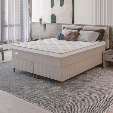 Imagem de Cama Box Queen Size Umaflex Milão Bipartida E Colchão Pillow Bege E Branco