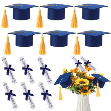 Imagem de Breling 12 Pcs Blue and Gold Graduation Centerpiece Sticks Felt Graduation Scroll Diploma and Grad Cap with Tassel Decor 2025 Table Toppers Centerpiece Party Supplies for Grad Party Decorations