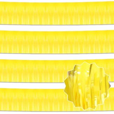 Imagem de LANTIANCHEN Pacote Com 4 Guirlandas De Franjas Papel-Alumínio Amarelo 3 Metros, Serpentinas Metálicas, Faixas Enfeites Parede, Cenário Para Carros Alegóricos, Decoração Festas Halloween, Natal, Ação