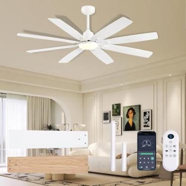 Imagem de JSAITEE Ventilador De Teto Com Luz E Controle Remoto/Aplicativo, Ventiladores Grandes Perfil Baixo 62" Para Sala Estar Pátio, Motor Reversível Cc Silencioso, 8 Velocidades, 3 Circuitos, Regulável, L