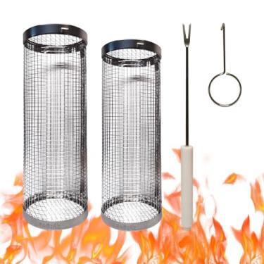 Imagem de EytGva Cesta Para Grelha, 2 Peças, Vegetais, Cestas Com Rodinhas Grelha Ao Ar Livre, Presentes Grelhar, Redes De Aço Inoxidável