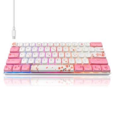 Imagem de ZMX Teclado Mecânico Para Jogos Com Retroiluminação Rgb, 60% Fio, Perfil Xda, Rosa E Branco, 61 Teclas, Pc/Mac (Outemu-Brown Switch)