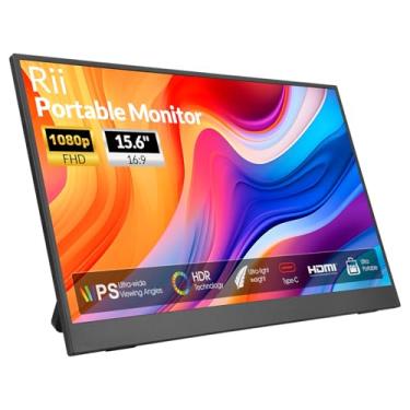 Imagem de Rii Monitor Portátil, 15,6" 1080P Fhd Usb-C Hdmi, Tela Ips Hdr Ultrafina Com Suporte E Alto-Falante Integrado, Para Laptop/Pc/Celular/Mac/Xbox/Switch/Ps4/Ps5