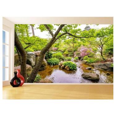 Imagem de Papel De Parede Jardim Rio Flores Lago Árvores 3,5M Jjp58 - Você Decor