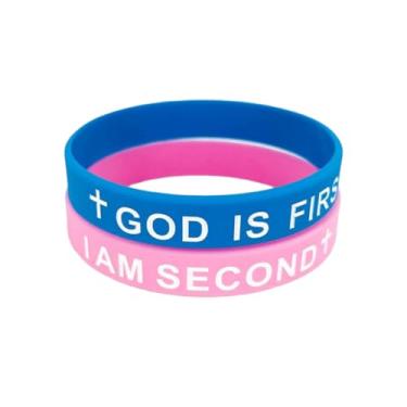 Imagem de Todu Pulseira GOD IS FIRST IM SECOND Pulseiras de Borracha de Silicone Cruz Cristã Pulseiras de Casal Joias Jesus Faith para Mulheres e Homens, Adjustable, Sem Pedra Preciosa