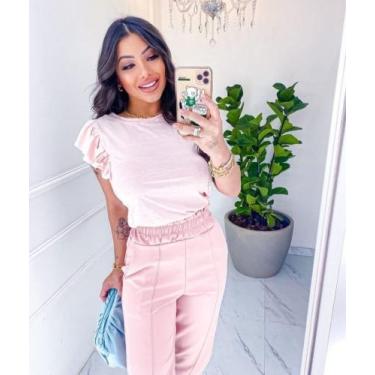 Imagem de Blusa tshirt babado manga curta viscolaycra - filo modas, Pink, P