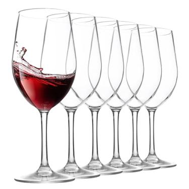 Imagem de Conjunto de 6 taças de vinho de acrílico plástico (354 g), taças de vinho inquebráveis com haste - pode ser lavada na lava-louças, livre de BPA (transparente, pequena)