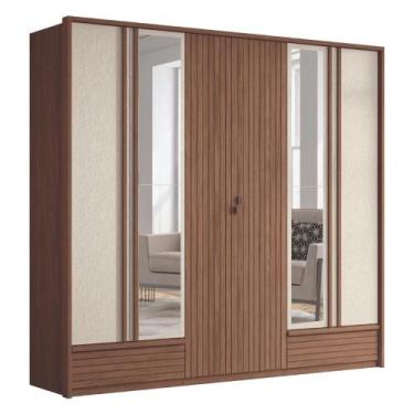Imagem de Guarda Roupa 6 Portas Ripado Com Espelho Atlanta Jatobá Areia - CASA H