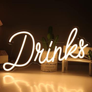 Imagem de Britrio Warm White Drinks Neon Sign for Home Bar Kitchen Dinning Room Letter Light Birthday Party Bedroom Restaurant Cafe Man Cave Wall Art Decoration 5V USB Powered