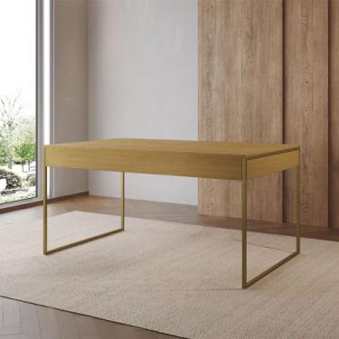 Imagem de Mesa Industrial Caixote Filadélfia Tampo 120x75 Freijó Base Ferro Dour
