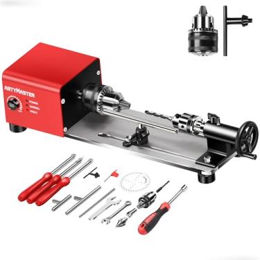 Imagem de Mini torno, mini máquina de torno de madeira WM101A, 24 V DC 96 W, torno de bancada pequeno com kits de ferramentas de torno de torneamento de madeira, velocidade infinitamente variável, profissional