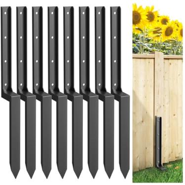 Imagem de Kit de reparo de poste de cerca de 2-4-6-8 unidades, estacas de reparo de cerca espessas, estaca de reparo de poste de cerca de aço resistente com luvas para fixação de postes de madeira inclinados ou