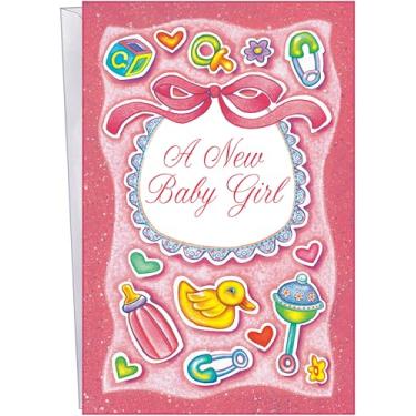 Imagem de Chuck's Card-O-Rama - Novo cartão de bebê menina - Feito nos EUA - Abre até 25,4 cm x 19,7 cm - Lindo cartão rosa - 96265