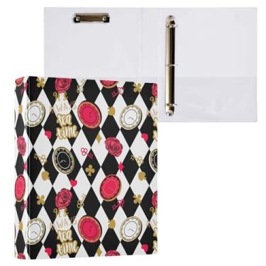 Imagem de Fichário de tabuleiro de xadrez Alice com 3 anéis decorativos de 3,8 cm com prancheta e 3 bolsos transparentes, comporta 200 folhas de papel tamanho A4 à prova d'água para escola, escritório em casa