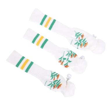 Imagem de SUNGOOYUE 3pcs Maconha Tampas de Cabeça do Clube, Padrão de Girassol Acessórios de Bolsas de Golfe Respiráveis ​​com Pom Pom pó Guarda de Poeira para Toda a Guarda (Branco)