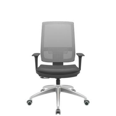Imagem de Cadeira Office Brizza Tela Cinza Assento Vinil Preto RelaxPlax Base Al
