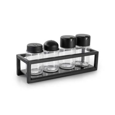 Imagem de Galheteiro 5 Peças Azeite Vinagre Sal Palito Aço e Vidro Cor - Forma, 