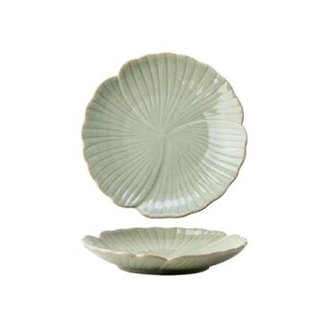 Imagem de Prato de sobremesa de cerâmica grossa retrô, prato de chá e sushi simples e individualista - prato de sobremesa de três pétalas - verde