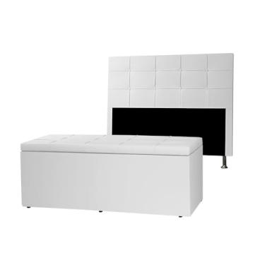 Imagem de Kit Cabeceira e Calçadeira Baú Queen 1,60m Roma Corano Branco - Pallazio