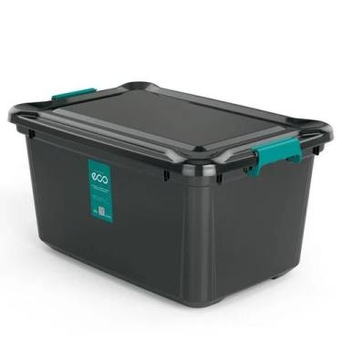 Imagem de Caixa Organizadora 27 Litros Preta Com Tampa Trava Plasvale