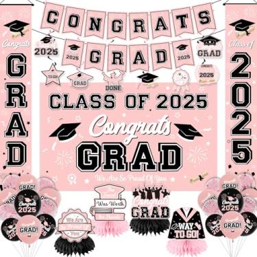 Imagem de M AMFEOV Decorações De Formatura Classe 2025 Conjunto Decoração Festa Rosa Inclui Banner Formatura, Balões Fundo E Suprimentos