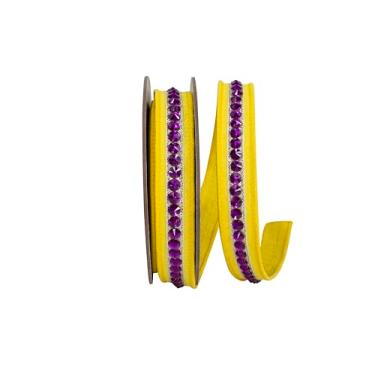 Imagem de Reliant Ribbon Fita de borda com fio Dupioni Deluxe com strass, amarelo/fúcsia
