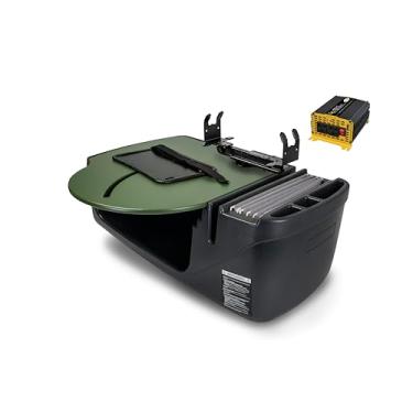 Imagem de AutoExec Mesa de carro AE-RMCD-PI-PS-AG Roadmaster para sua estação de trabalho de veículos e escritório móvel, verde exército com inversor de potência de 400 watts e suporte de impressora