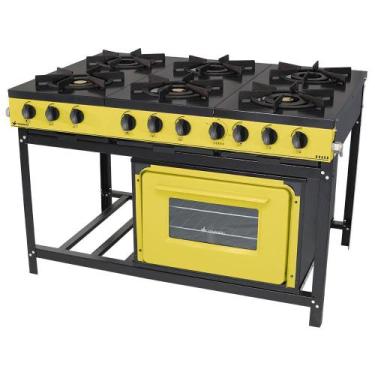 Imagem de Fogão Profissional Venâncio 6 Bocas Linha Bravo com Forno Amarelo BR6B