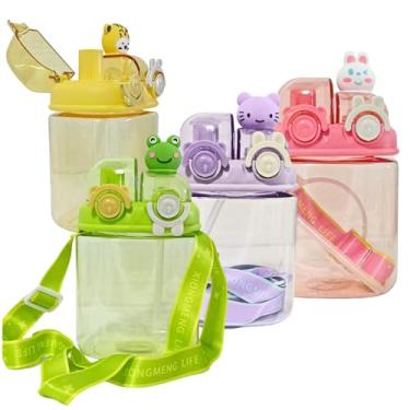 Imagem de Garrafa Infantil 1L com Canudo, Botão e Trava – Sq com Alça Ajustável – Bichinhos Divertidos