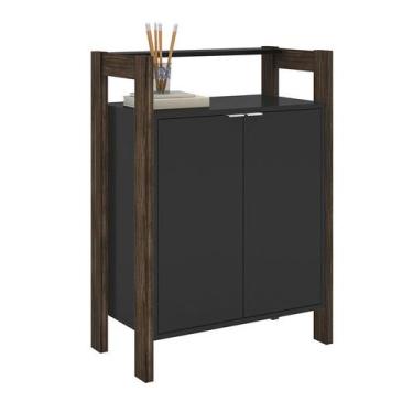 Imagem de Armário Baixo Multiuso 2 Portas 65x90,5x35,5 cm Preto/Nogal - Tecnomob