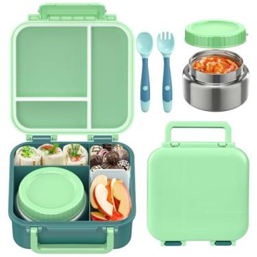 Imagem de BEAQUEE Bento Box para crianças com garrafa térmica de sopa (255 g) – Lancheira infantil Bento com jarra de comida isolada à prova de vazamento, conjunto de recipientes de almoço quente e frio para