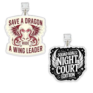 Imagem de Conjunto de 2 peças Save A Dragon Ride A Wing Leader, Squad Goals Night Court Edition Kindle Charms, Dust Plug Charm 1,5 polegadas ACOTAR, Fourth Wing Lightning/Type C, acessórios de material acrílico