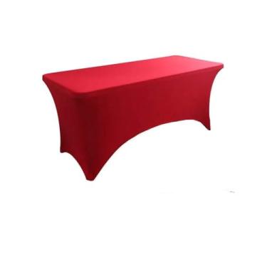 Imagem de Toalha de mesa de elastano opcional de 4 pés, 5 pés, 6 pés e 8 pés, alta elasticidade, capa de mesa de casamento, hotel, aniversário, toalha de mesa dobrável para coquetel, vinho tinto, 8 pés (242 x