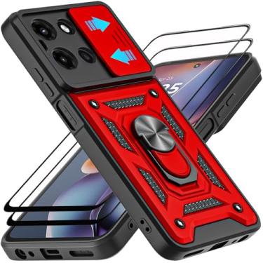 Imagem de AKINIK Capa para Motorola Moto G 5G 2025, com protetor de tela de vidro temperado [2 peças] e capa deslizante para câmera, suporte de anel de rotação de 360° [grau militar] capa (vermelha)