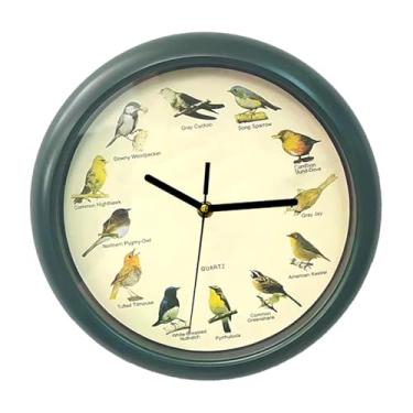 Imagem de Fenteer Relógio de parede redondo com pássaro cantando que canta a cada hora, decoração silenciosa, relógio decorativo minimalista para pendurar na cozinha e