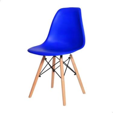 Imagem de Cadeira Eames Eiffel Design Moderno Azul Base em Madeira 82,5x47,5x42cm Assento Ergonômico em Polipropileno