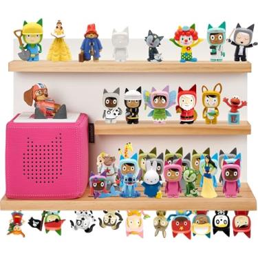 Imagem de Gieanoo Prateleira magnética Toniebox, prateleiras flutuantes de parede de 3 camadas para 48 personagens, organizador de bonecos de madeira de pinheiro, estação de carregamento compatível com quarto
