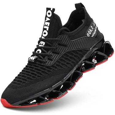Imagem de Tênis de corrida masculino Blade Tennis Walking Fashion Tênis respirável antiderrapante academia esportes trabalho, Preto/vermelho, 37