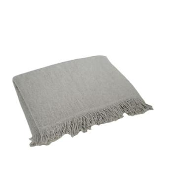 Imagem de Manta Artesanal para Sofá Grande 2,40x1,80m – Algodão Natural com Franja | Decorativa e Confortável(Cinza granito)