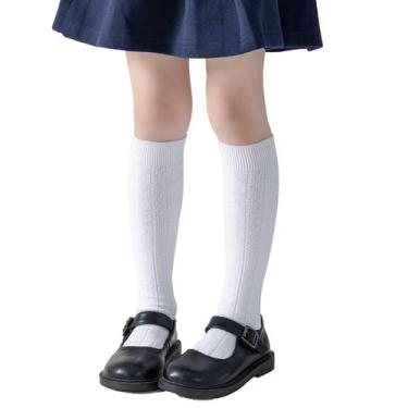 Imagem de Meias até o joelho, uniforme escolar infantil Marchare, branco, pacote