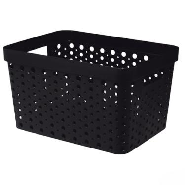 Imagem de Cesto Organizador com Tampa Caixa Organizadora de Plástico Multiuso Cesta Organizadora para Armazenamento Caixas Organizadoras(Preto sem Tampa)