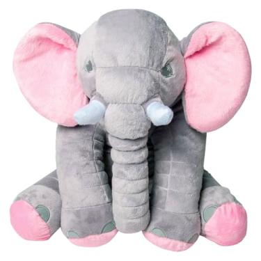 Imagem de Travesseiro Para Bebê Almofada Elefante Pelúcia Menina Cinza e Rosa 60Cm
