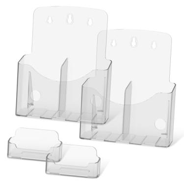 Imagem de ZJRDYYK Pacote com 2 porta-folhetos de acrílico com porta-cartão de visita, suporte de panfleto, suporte de parede/organizador de bancada para exibição de panfletos, folhetos, documentos, literatura