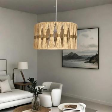 Imagem de Lustre de Teto Pendente Artesanal 45x25cm  Luminária em Sisal Natural 