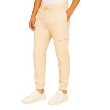 Imagem de Calça Cargo Jogger Sarja Masculina com 5 Bolsos e Punho Ajustável - Pr