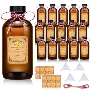 Imagem de ALEXPRE Pacote com 16 frascos de extrato de baunilha de vidro âmbar para frascos redondos de Boston caseiros de 227 g, com tampas e adesivos, frascos para fazer extrato de baunilha, ideal para óleo