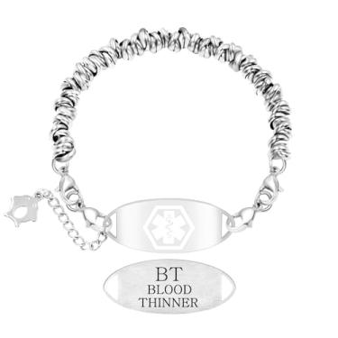 Imagem de Tobestu Pulseira de identificação de alerta médico com corrente de círculos ligados - Design durável à prova d'água para uso diário YA5541, Adjustable, Aço inoxidável, Sem Pedra Preciosa